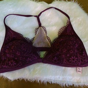 Victoria's Secret Bra Bralette L Large Racerback Lined Kir Purple Lace Maroon